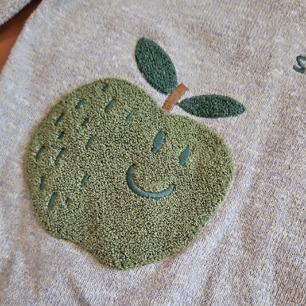 Zara Gray and Green Knit Sweater, Frwnch Terry Apple Motif - Picture 4 of 6